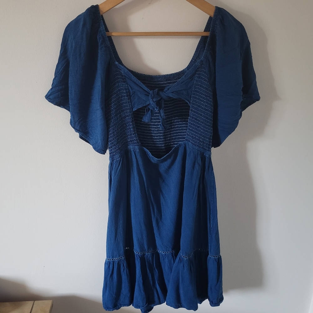 ⭐️ New Listing ⭐️ Natura Shirred Mini Dress with Bow in Blue - Picture 8 of 15